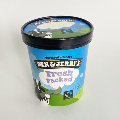 Vasche di gelato di carta personalizzate con coperchio, tazze di carta di yogurt congelato da 750 ml.