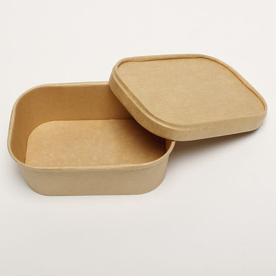 500 ml di scodella di insalata in carta kraft rettangolare con coperchio biodegradabile per alimenti
