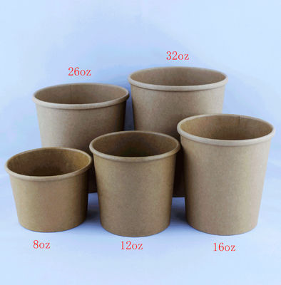 Tazza di minestra di carta kraft impermeabile, tazze di minestra riciclabili da 12 oz con coperchio.