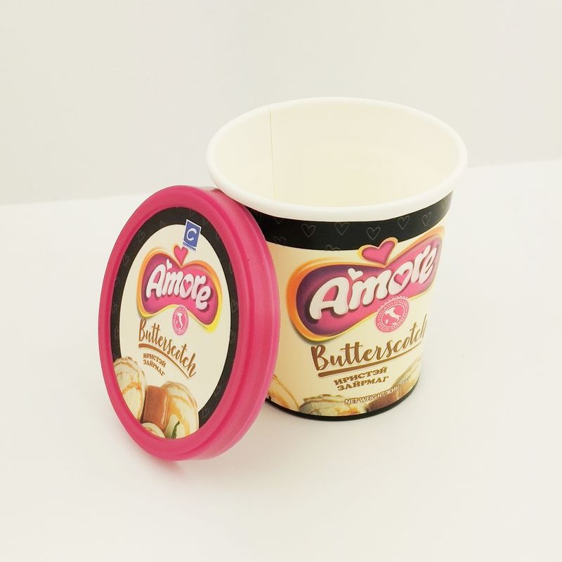 Coppe di yogurt surgelato di carta da 175 ml, tappo piatto, coppe di gelato di carta personalizzate con cucchiaio.