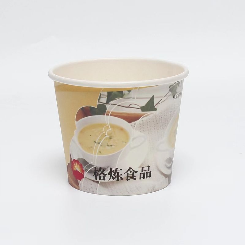 Tazza di carta monouso a misura, spessore rotondo, tazza di zuppa di carta da asporto e coperchio, imballaggio alimentare all'ingrosso